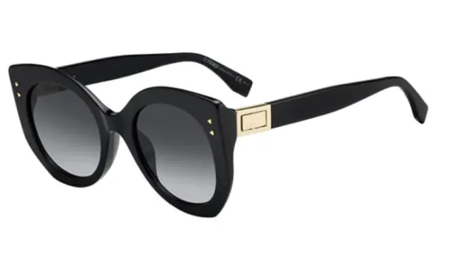 Fendi Women's FF0265S FF/0265/ Black Fashion Round Sunglasses 52mm,