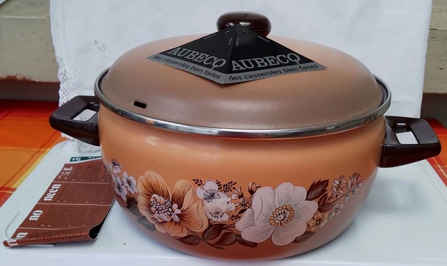 Cocotte émaillée Vintage Aubecq – Couleur Moutarde – Fabriquée En France