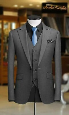 3 Piece Grey Men's Tuxedos Wedding Suit Groom Formal Party Prom Dinner Tailored