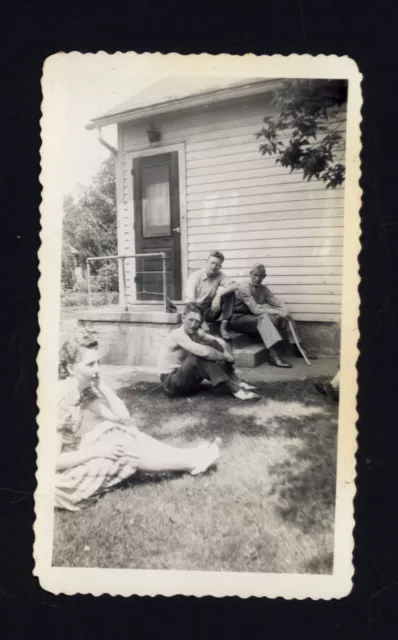 SNAPSHOT from ALBUM * Columbus Nebraska 1942 Woman and 3 Young man outside