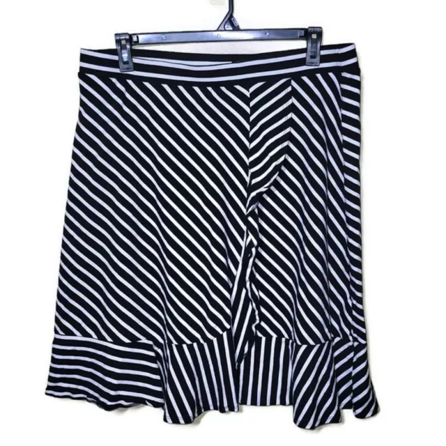Talbots Black White Ruffle Striped Skirt XL
