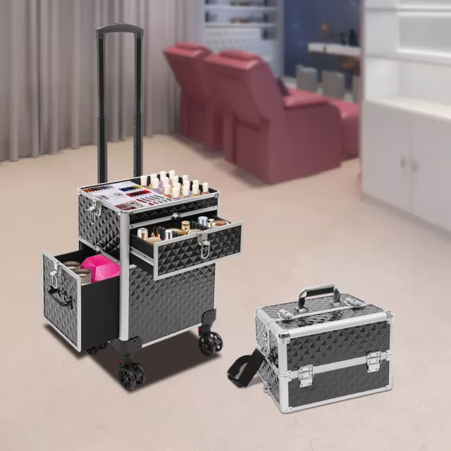 Rolling Makeup Case Aluminum Salon Cosmetic Train Trolley Artist Organizer NEW