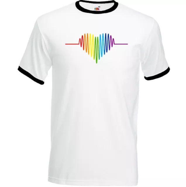 Gay Pulse Heart Mens LGBT T-Shirt Pride Rainbow Colours Top Tee Outfit Clothing