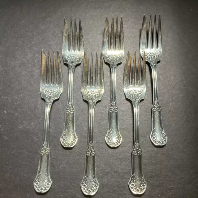 Set of 6 Wallingford Co. Silverplate Trumpet Vine Salad Forks Flatware #11940
