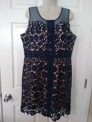 Liza Luxe Women's Sleeveless Dress      Size XL    Navy over Tan   New  (T006K)