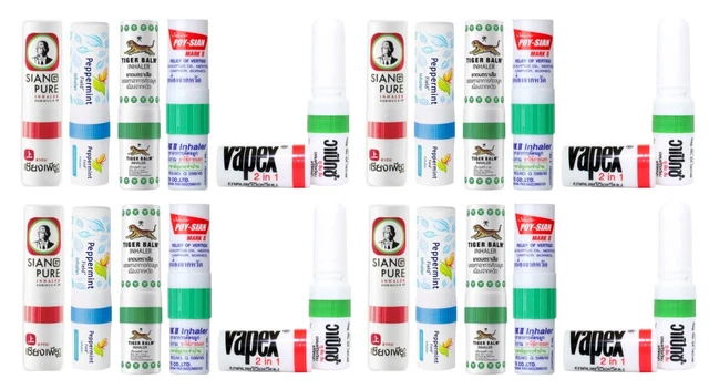 20 X Thai Inhaler Riechstifte Siang Puro Menta Piperita Tigre Balsamo Poy Vapex