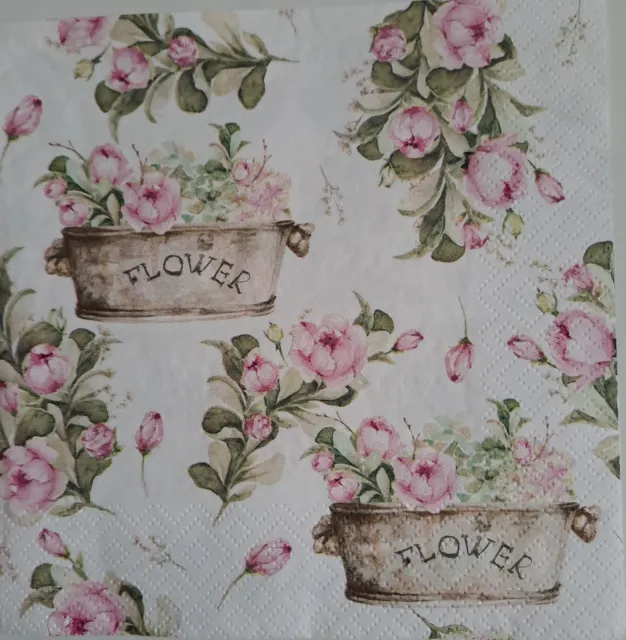 4 x decoupage paper napkins Peony Flower Boxes. 4 Servilletas Decoradas flores