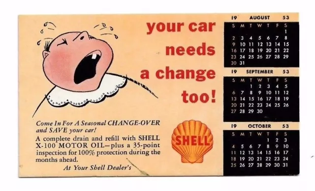 Vintage Ad Blotter 1953 SHELL DEALER OIL GAS partial three month calendar