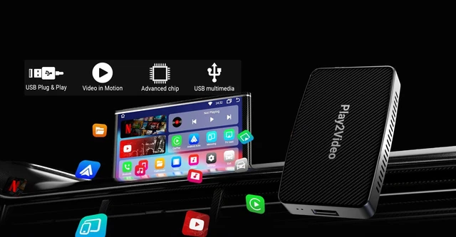 LAMTTO Magic AI Box 3 en 1 CarPlay sans Fil Adaptateur Vidéo Multimédia Youtube Netflix Bulit-in avec Lecteur USB, Plug & Play WiFi à Double Bande pour Voitures avec CarPlay/Android Auto Câblé