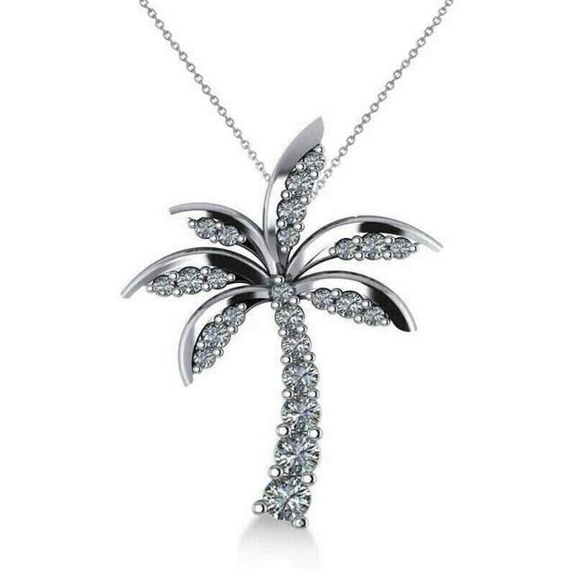 2.Ct Round Lab-Created Moissanite Beauty Palm Tree Pendant 14k White Gold Finish 2.Ct Round Lab-Created Moissanite Beauty Palm Tree Pendant 14k White Gold Finish