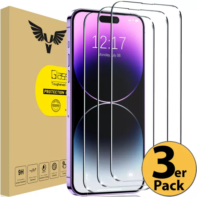 3x Echt Glas für iPhone 15 14 13 12 11 8 X SE XR Pro Max Mini Panzerfolie Schutz