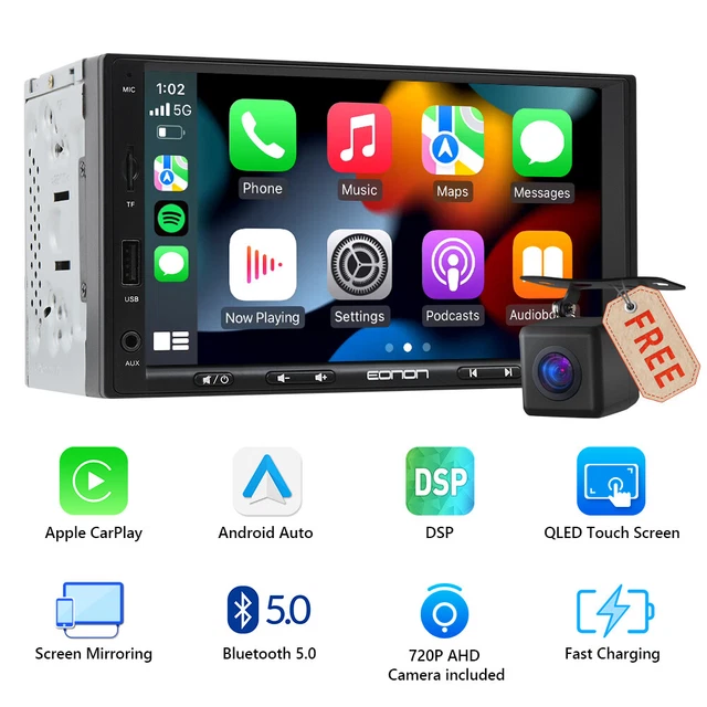 CAM+Eonon 2 Din 7" QLED Car Stereo Radio Android Auto CarPlay Audio DSP GPS Navi
