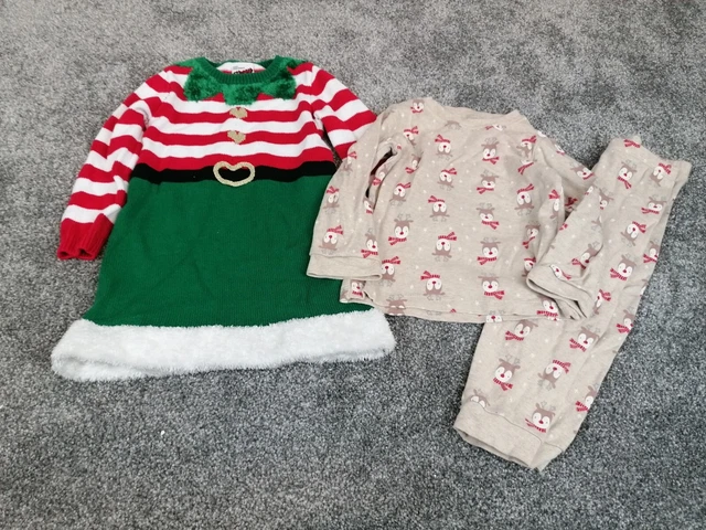 Baby Girls Christmas Theme Clothes Bundle Age 18-24 Months Dress And Pyjamas