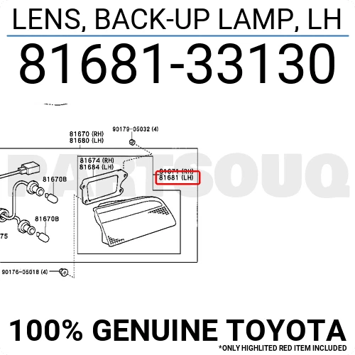 8168133130 Genuine Toyota LENS, BACK-UP LAMP, LH 81681-33130 OEM