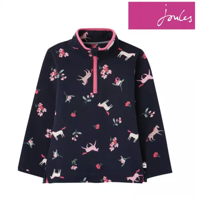 JOULES Girls Fairdale Jumper Half Zip Sweatshirt Age 6 Navy Unicorn Floral OJ77