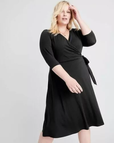 New Ryllace Black Seasonless Faux Wrap Fit Flare Side Tie Dress Plus Size 2X