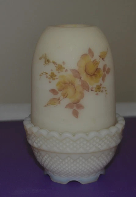 Fenton Satin Custard Fairy Lamp Hand Painted Signed  Violet 74
