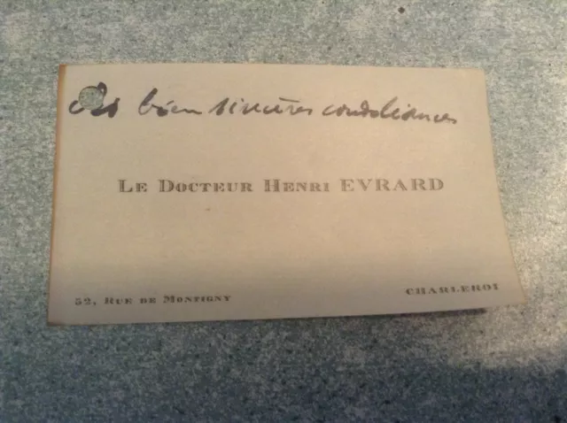 Ancienne carte de visite docteur everard, charleroi