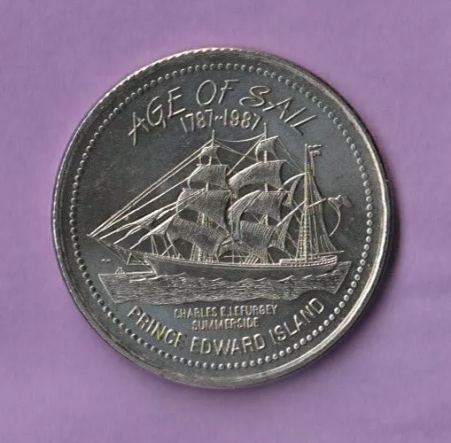 1787-1987 Age Of Sail Trade Dollar Pei Canada Token Coin Charles Lefurgey Sside