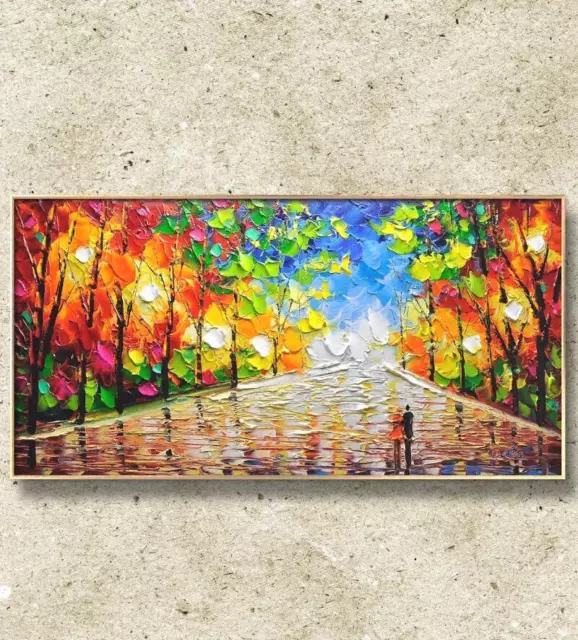 Orange Flower Oil Painting On Canvas Handmade Abstract Forest Landscape Painting