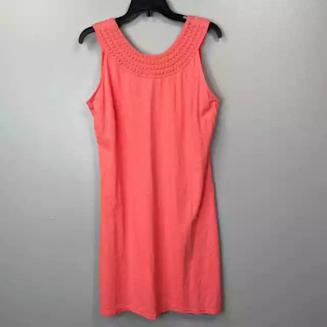 Tommy Bahama Embroidered Pearl Shift Dress Womens Small Coral Orange Sleeveless
