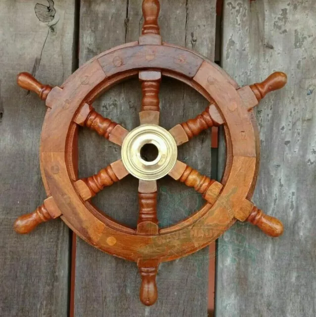 12 WOODEN SHIP Wheel, Pirate's Nautical Decor Wall Hanging Clock