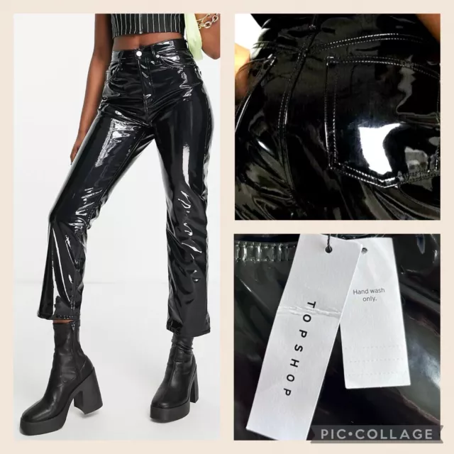 TOPSHOP VINYL EDITOR Jeans Size 6 Slim Cropped Shiny Black PVC Trousers BNWT 28.95 PicClick UK