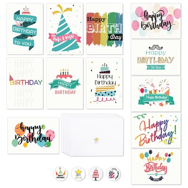Set 16 Biglietti Di Compleanno Edition Seidel Con Buste | Formato 10,5x16 Cm | Motivi Vari E Stampa Premium