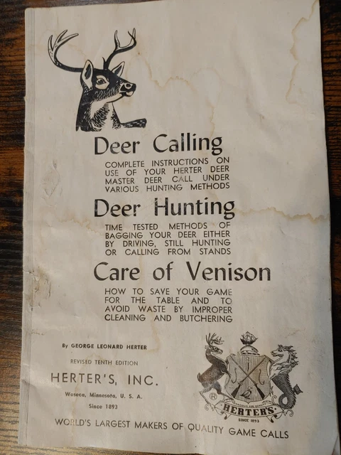Herters Deer Calling,Deer Hunting, Care of Venison. 27 Page Manual. Herters Deer Calling,Deer Hunting, Care of Venison. 27 Page Manual.