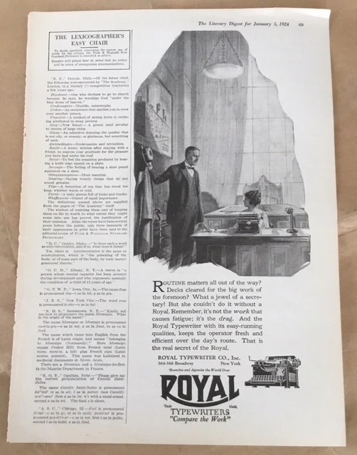 ROYAL TYPEWRITERS PRINT ad 1924 vintage 1920s art home decor business