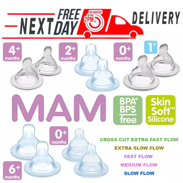 MAM SkinSoft Silicone Teats for Baby Bottles| 6m+ | 4m+ | 2m+ | 0m+ Size 1 | 0m+