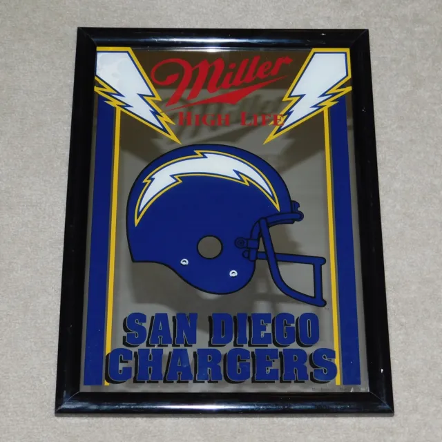 Vtg 1990 SAN DIEGO CHARGERS Miller High Life Beer Sign Framed Mirror 19.5 X 14.5