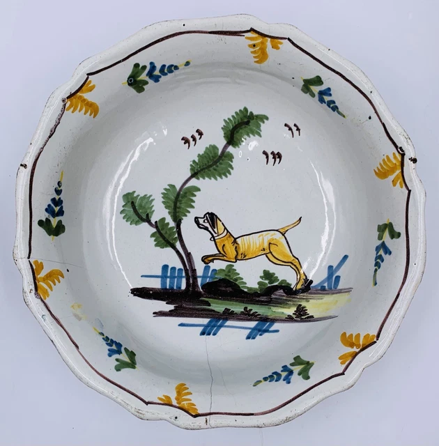 Jatte Saladier FAIENCE DE Nevers Chien XVIIIe Fêles