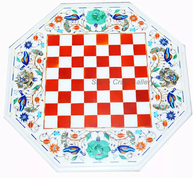 18 " Marmo Scacchi Gioco Table Top Semi Precious Pietra Fatto a Mano Arredo Casa