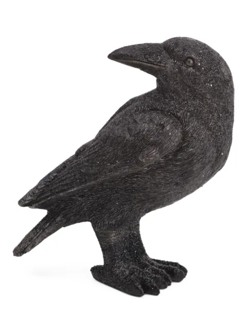 Spooky Night Black Glitter Crow Decoration 6.25” NIB
