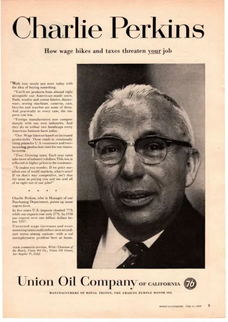 1959 Union Oil Company Of California Charlie Perkins Purchasing Manager Print Ad