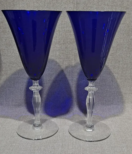2 Morgantown Glass Monroe Cobalt  8 1/4" Water Goblets
