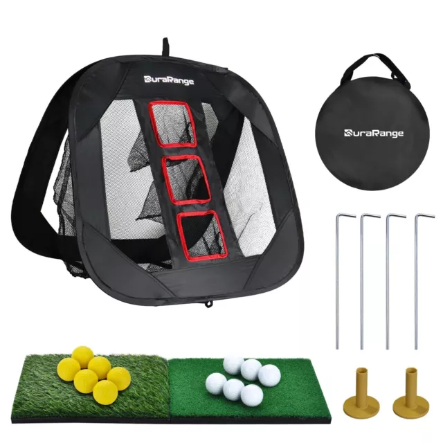 DURARANGE Pop-up Golf Chipping Net Set - Foldable Training Kit with 2 Hitting...