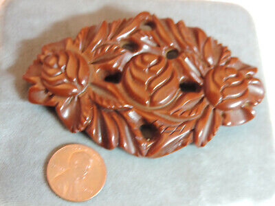 Vintage Plastic Deep Carved Tested Bakelite Rose Flower Brown Brooch Pin Ck 27 2
