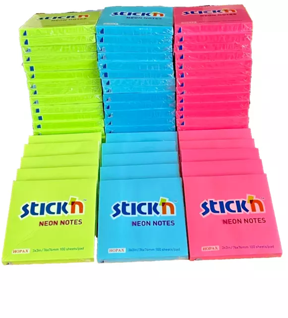 Sticky Post It Notes Removable Neon 23 Pads 2300 Sheets 3 x 3 in Reminder Memo