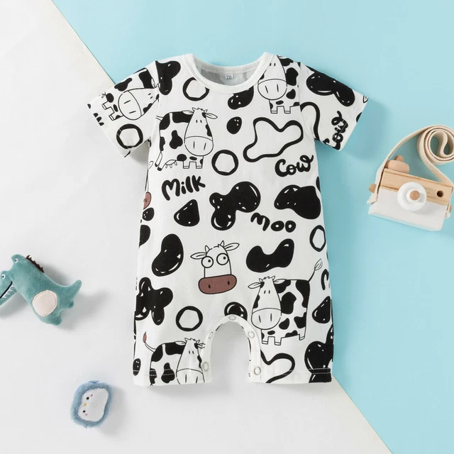 Tuta Tumper Neonato Bambini Ragazze Cartoni Lettera Mucca Maniche Corta