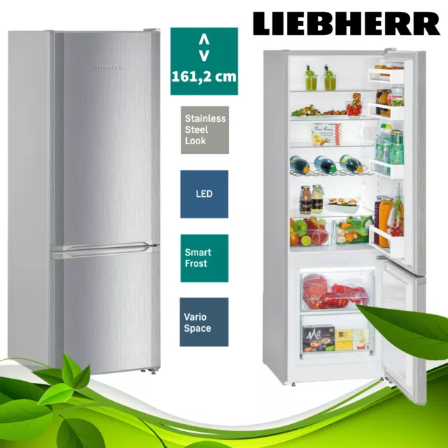 Liebherr Kühl-/Gefrierkombination SmartFrost LED 265L freistehend 161,2cm Silber