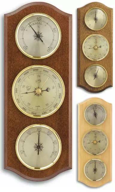 Baromètre-thermomètre-hygromètre en bois de chêne