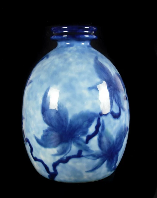 Camille Tharaud vase bleu ovoïde & double col Limoge art-déco c1930 H:31cm 2,7kg