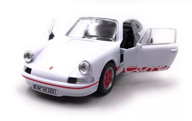 Porsche Carrera RS Sportwagen Modellauto mit Wunschkennzeichen Rot Weiss 1:34