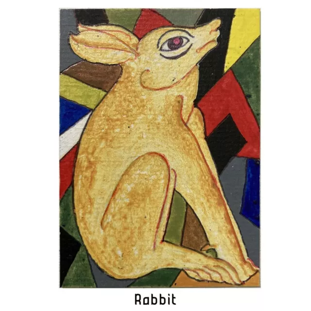 ACEO ORIGINAL PAINTING Mini Collectible Art Card Signed Animal Rabbit Ooak