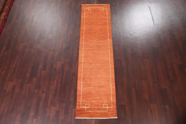 "Alfombra de corredor contemporánea Orange Gabbeh 10 ft de lana hecha a mano 2' 7"" x 9' 10" 2