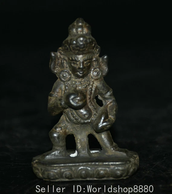 2.8" ancient Tibetan Bronze Yellow Jambhala Wealth God Buddha statue sculpture