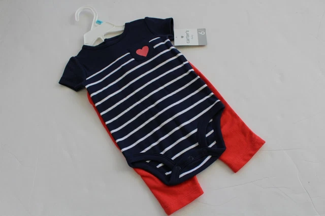 Carter's Carters Girls Size 6 Months Heart Navy Top Shirt Pants NWT 2 Piece Set