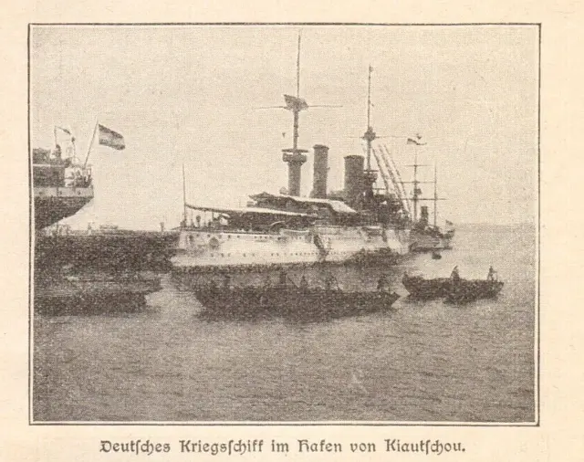 China Tsingtau Qingdao anno 1906 Deutsches Kriegsschiff - Hist. Abb. von 1906